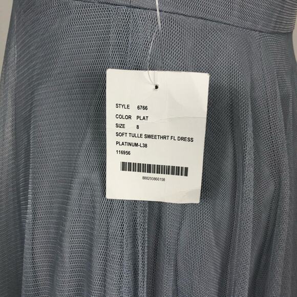 AFTER SIX Platinum Gray Sweetheart Spaghetti Strap Tulle Dress Bridesmaid Gown 8 - Picture 5 of 10